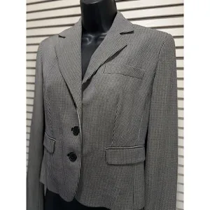 Ann‎ Taylor LOFT Collar V-Neck Black/White Tiny Houndstooth Button Blazer Sz 2 thumbnail 2