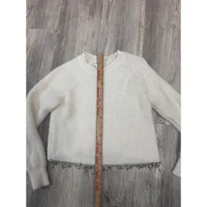 Arula Womens Ivory Fuzzy Ribbed Knit Sweater Rhinestone Fringe Size‎ XL (A) thumbnail 3