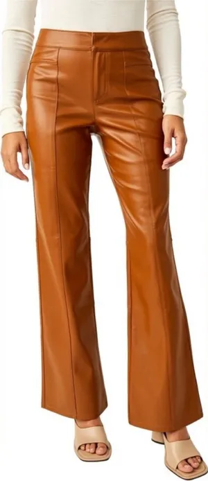 Free People Uptown High Rise Faux Leather Flare Brown Pants thumbnail 1