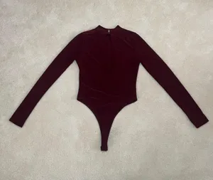 Burgundy Long Sleeve Bodysuit | Medium Red thumbnail 2