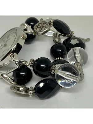 Geneva women’s beaded bracelet watch silver tone 33mm mop dial Quartz running thumbnail 4