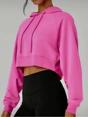 ALO Yoga cropped double take hoodie pink loungewear spring outdoor raglan sleeve thumbnail 1