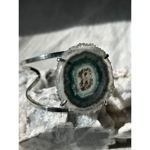 Stalactite Flower Quartz Silver Electroplated Cuff Bracelet Brazilian thumbnail 3