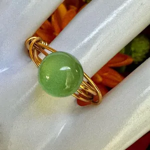 Gold tone green glow bead wire ring thumbnail 2