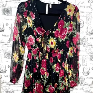 1775 Floral Maxi Dress Small Metallic Dot Long Sleeve Boho Cottagecore thumbnail 10