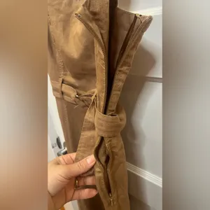 Zara brown linen-blend midi dress with matching belt and Slit Size XS thumbnail 8