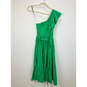 J.Crew One Shoulder Midi Dress A Line Ruffle Pockets Kelly Green US 00 NWT thumbnail 6