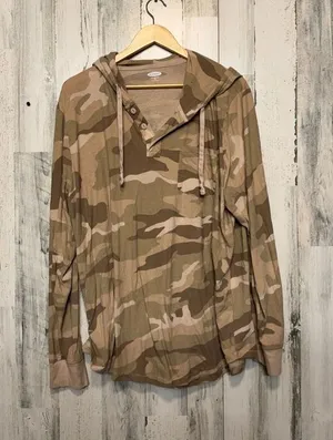 Old Navy Camo Henley Hoodie Pullover Shirt Womens XXL Soft Washed Long Sleeve thumbnail 1