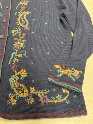 Koret Vintage Floral Paisley Embroidered Knit Cardigan Sweater Womens Medium thumbnail 4