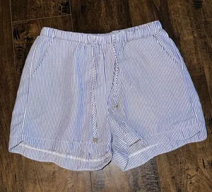 Amiani Blue and White Pinstriped Drawstring Shorts thumbnail 1