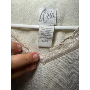 Aria Womens Cream Waffle Knit Thermal Top Lace Trim V-Neck Long Sleeve Large thumbnail 4