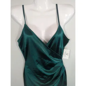 Windsor Hunter Green Satin Bodycon Faux Wrap Mini Dress Medium NWT Party Holiday thumbnail 3