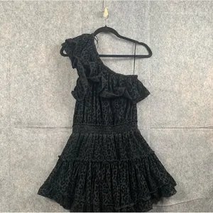 Buddy Love Womens Size Small One Shoulder Ruffle Dress animal print velvet black thumbnail 2