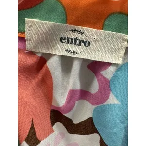 Entro Womens Floral Split Neck Puff Sleeve Blouse Multicolor Retro Print‎ thumbnail 3