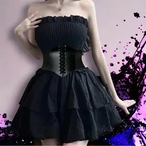 Vintage‎ Style Lace Up Faux Leather Elastic Girdle Black Casual Wide Waistband thumbnail 6