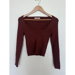 Abercrombie & Fitch Scoop Neck Burgundy Ribbed Corset Sweater Cropped Top Small thumbnail 2