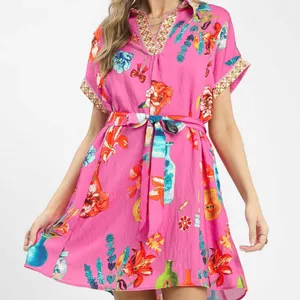 Umgee Floral Print Mini Dress with Belt‎ thumbnail 1