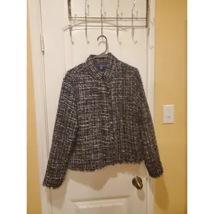 Apt 9 Blue Metallic Tweed Dressy Jacket New Women Size L Zip Snap Office thumbnail 4
