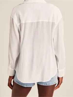 Abercrombie crinkle long sleeve white button up sz large thumbnail 2