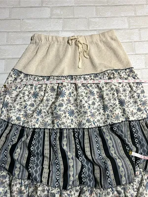 POL Mermaidcore Boho Tiered Maxi Skirt in Cream and Blue Prints Size Large thumbnail 9