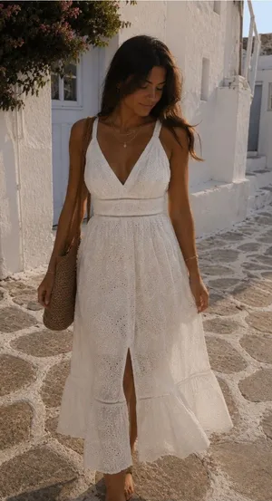 Altar'd State White Eyelet V-Neck Maxi Dress thumbnail 1