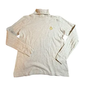 Lauren Ralph Lauren Womens Oatmeal Beige Cotton Turtleneck Crest Logo Top S VTG thumbnail 1
