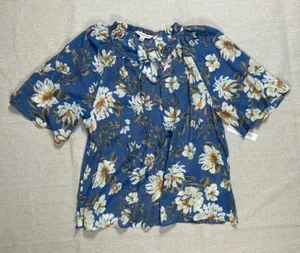 Counterparts | NWT Loyal Blue & Cream Floral Print Boho Blouse | Large thumbnail 1