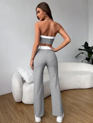 Plaid Print Tube Top & pants thumbnail 2