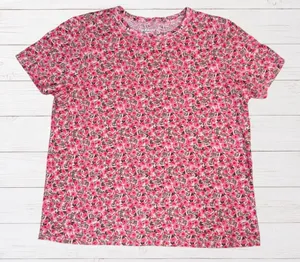 Pink Floral Cotton Tee Rose Print Short Sleeve Top Old Navy M Cottagecore thumbnail 1