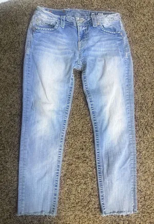 Miss Me Signature Skinny Jeans 30 Light Wash Sequin Embroidered Flap Pocket Y2K thumbnail 1