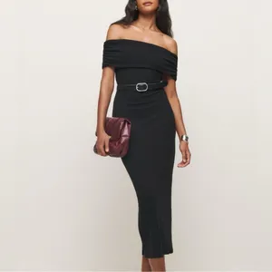 NWOT REFORMATION Josefina off the shoulder Knit Black Maxi Dress Size S thumbnail 5