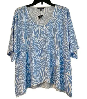 NWT Yak & Yeti Blue Zig Zag Zebra Striped Short Sleeve Blouse L/XL thumbnail 1