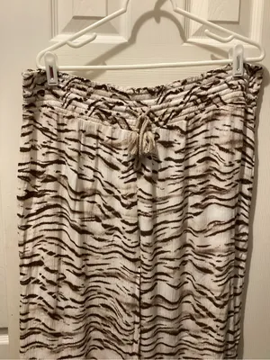 Wide Leg Lounge Pants in Cream with Brown Zebra Print thumbnail 2