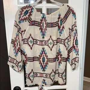 SOULMATES Sheer Aztec Tribal Southwestern Print Peasant Top Size Large thumbnail 5