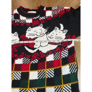 Vintage Dana Scott Christmas Cat Plaid Knit Sweater Holiday Black Red Size Small thumbnail 6