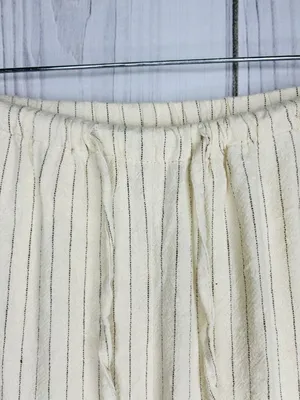 WE WORE WHAT Womens Sz M Cream Striped Drawstring Waist Wide Leg Linen Pants thumbnail 4