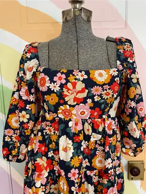 KARLIE Floral Poplin Cotton Tiered Tie Back Smocked Puff Sleeve Dress Sz S 💚🎀 thumbnail 2