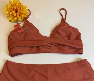 Cupshe Rust Solid Twist Top Spliced High Waist Bikini Set 2 Piece Swimwear Large thumbnail 9