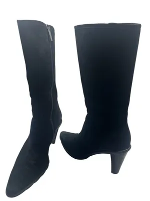 Aquatalia Black Suede Mid Calf Heeled Boots Size 8.5 Waterproof thumbnail 3
