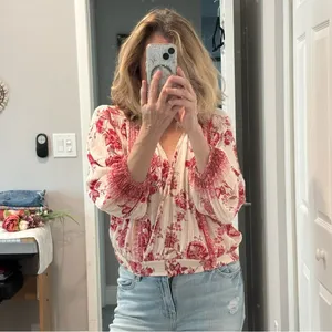Sky and Sand pink‎ and cream blouse size Medium thumbnail 8