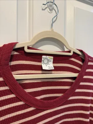 Striped Scoop Neck Sweater in Burgundy and Cream thumbnail 2