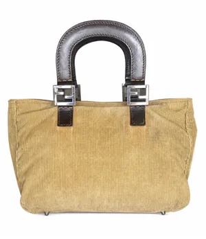 FENDI Corduroy Tote Bag with Dark Brown Leather Handles Vintage thumbnail 1