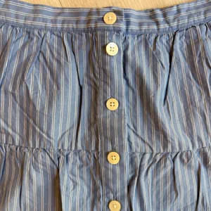 Madewell Blue White Pinstripe Button Front Tiered Cotton Mini Skirt Size‎ Small thumbnail 3