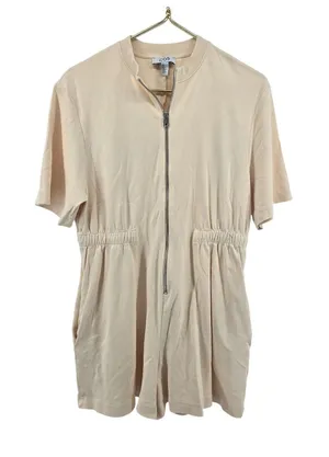 COS Romper Womens Medium Beige Peach Zip Front Elastic Waist Short Sleeve Cotton thumbnail 1