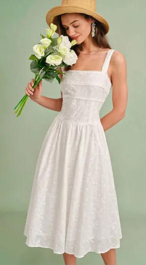 Rihoas White Square Neck Slip Midi Dress Size M thumbnail 1