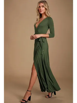 NWT Lulus Garden District Olive Green Wrap Maxi Dress - Size: Small thumbnail 9