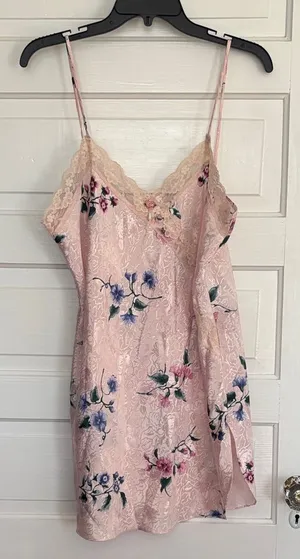 Vintage Angelique Delicate Pink Floral Lace-Trim Slip Dress thumbnail 1