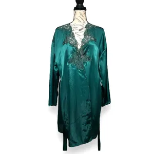 Victorias Secret Vintage Emerald Satin Lace Kimono‎ Robe Gold Label Old Money thumbnail 5