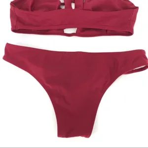 Strappy Criss Cross Bikini‎ Set Maroon Size S Red thumbnail 6