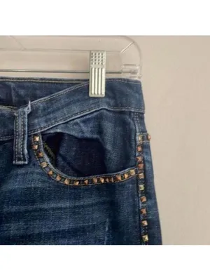 Rock & Republic Dark Wash Straight Leg Denim Jeans Studded Embroidered thumbnail 2